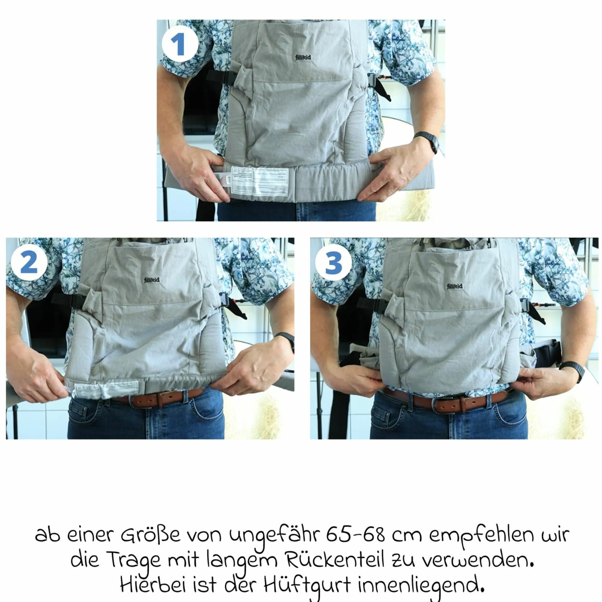 Babytrage Natural ab 3,5 -20 kg für Bauch-, Hüft und Rückentrageposition - Grau