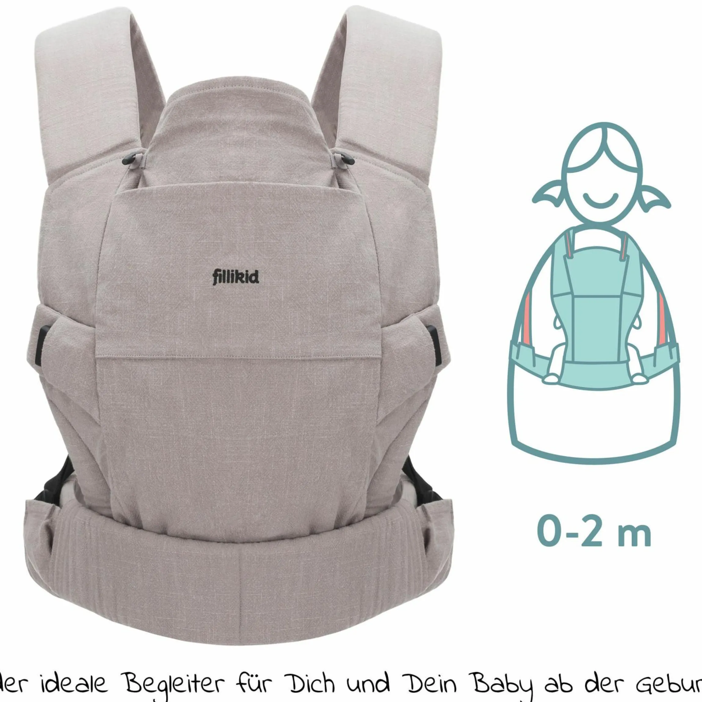 Babytrage Natural ab 3,5 -20 kg für Bauch-, Hüft und Rückentrageposition - Grau