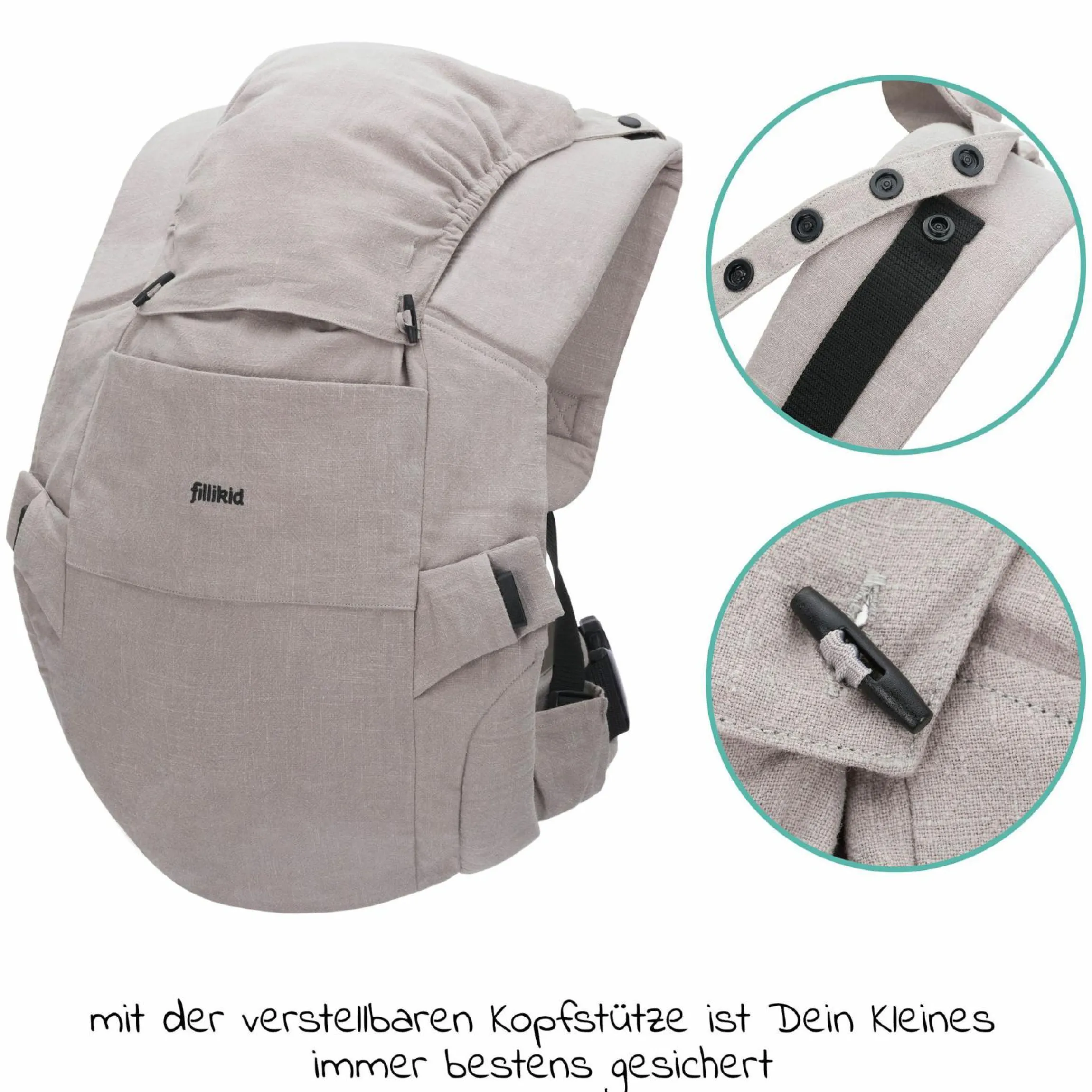 Babytrage Natural ab 3,5 -20 kg für Bauch-, Hüft und Rückentrageposition - Grau