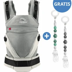 Babytrage-Set XT-Cotton für Neugeborene ab 3,5 kg - 20 kg mit 3 Tragepositionen 100% Bio-Baumwolle inkl. 2 GRATIS Schnullerketten MiaMia Grau Grün - Grey White