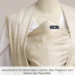 Babytragetuch ab Geburt - 3,5 kg - 20 kg - Anhock-Spreiz-Haltung, Bauch-, Rücken- und Hüfttrageweise, 100 % kbA-Baumwolle 68 x 520 cm - Prima - Natur