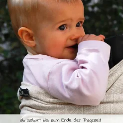 Babytragetuch ab Geburt - 3,5 kg - 20 kg - Anhock-Spreiz-Haltung, Bauch-, Rücken- und Hüfttrageweise, 100 % kbA-Baumwolle 68 x 470 cm - Prima - Natur