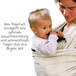 Babytragetuch ab Geburt - 3,5 kg - 20 kg - Anhock-Spreiz-Haltung, Bauch-, Rücken- und Hüfttrageweise, 100 % kbA-Baumwolle 68 x 470 cm - Prima - Natur
