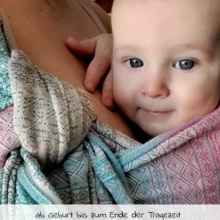 Babytragetuch ab Geburt - 3,5 kg - 20 kg - Anhock-Spreiz-Haltung, Bauch-, Rücken- und Hüfttrageweise, 100 % kbA-Baumwolle 68 x 520 cm - Prima - Pastell