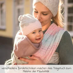 Babytragetuch ab Geburt - 3,5 kg - 20 kg - Anhock-Spreiz-Haltung, Bauch-, Rücken- und Hüfttrageweise, 100 % kbA-Baumwolle 68 x 520 cm - Prima - Pastell