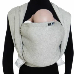 Babytragetuch ab Geburt - 3,5 kg - 20 kg - Anhock-Spreiz-Haltung, Bauch-, Rücken- und Hüfttrageweise, 100 % kbA-Baumwolle 68 x 520 cm - Silber