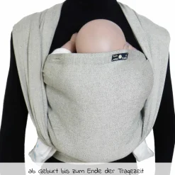 Babytragetuch ab Geburt - 3,5 kg - 20 kg - Anhock-Spreiz-Haltung, Bauch-, Rücken- und Hüfttrageweise, 100 % kbA-Baumwolle 68 x 520 cm - Silber