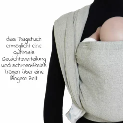 Babytragetuch ab Geburt - 3,5 kg - 20 kg - Anhock-Spreiz-Haltung, Bauch-, Rücken- und Hüfttrageweise, 100 % kbA-Baumwolle 68 x 520 cm - Silber