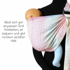 Babytragetuch DidySling ab Geburt - 3,5 kg - 20 kg - Anhock-Spreiz-Haltung, Bauch-, Rücken- und Hüfttrageweise, 100 % kbA-Baumwolle - Prima - Aurora