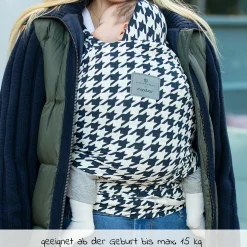 Babytragetuch Sling elastisch 510 x 60 cm für Neugeborene ab 3,5 kg - 15 kg aus 100% Bio-Baumwolle - Bellybutton - PepitaNavy