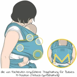 Babytragetuch Sling elastisch 510 x 60 cm für Neugeborene ab 3,5 kg - 15 kg aus 100% Bio-Baumwolle - RainbowDay - Sand Print