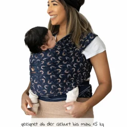 Babytragetuch Sling elastisch 510 x 60 cm für Neugeborene ab 3,5 kg - 15 kg aus 100% Bio-Baumwolle - RainbowNight - Navy Print