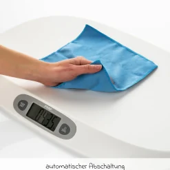Babywaage BabyCare mit Maßband, ergonomische Wiegeschale, Tarier- und HOLD-Funktion bis 25 kg - Weiß