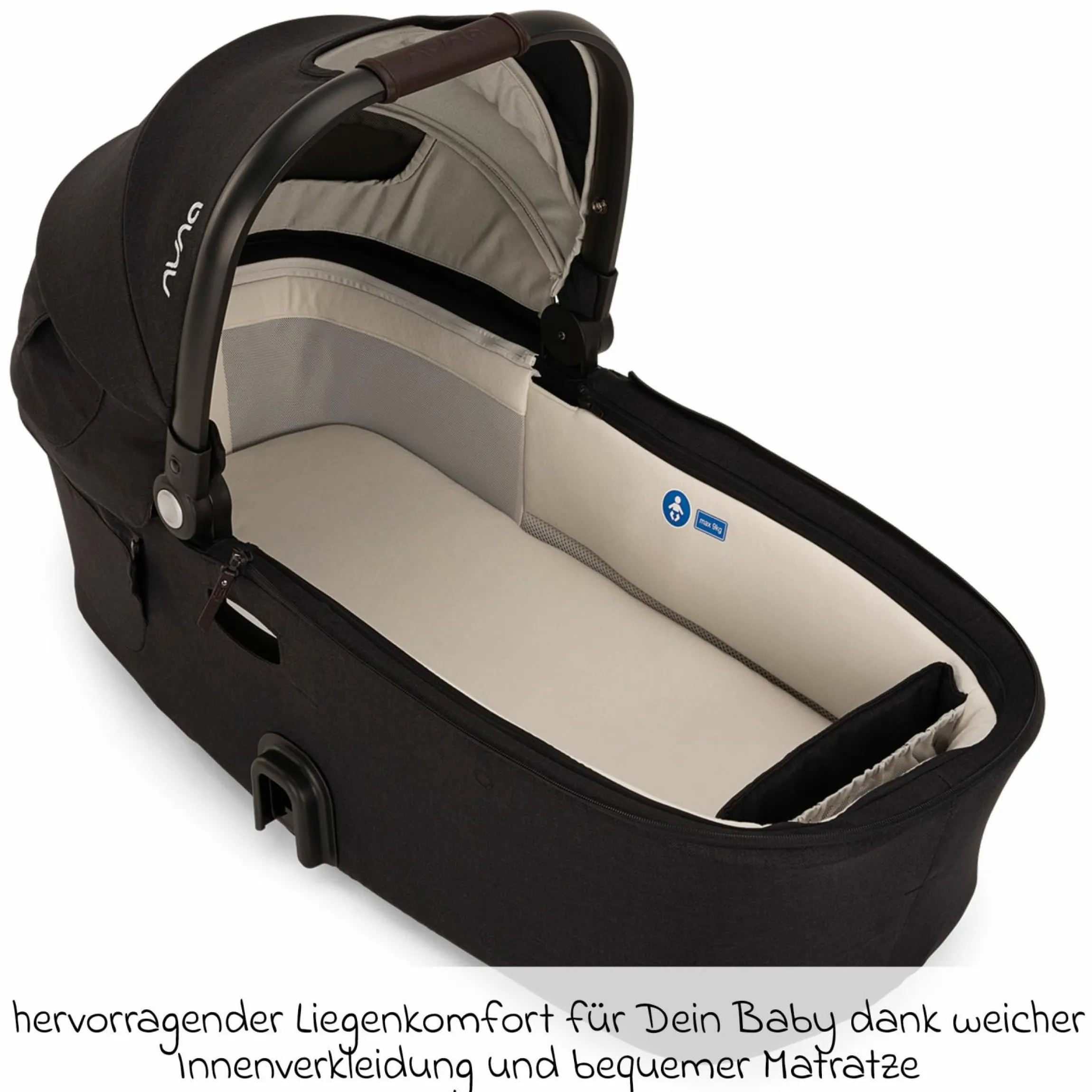 Babywanne DEMI next faltbar ab Geburt bis 9 Monate mit Sichtschutz, Belüftungsfenster inkl. Matratze & Regenschutz - Caviar - Kollektion 2025
