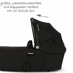 Babywanne DEMI next faltbar ab Geburt bis 9 Monate mit Sichtschutz, Belüftungsfenster inkl. Matratze & Regenschutz - Caviar - Kollektion 2025