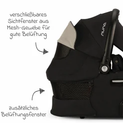 Babywanne DEMI next faltbar ab Geburt bis 9 Monate mit Sichtschutz, Belüftungsfenster inkl. Matratze & Regenschutz - Caviar - Kollektion 2025