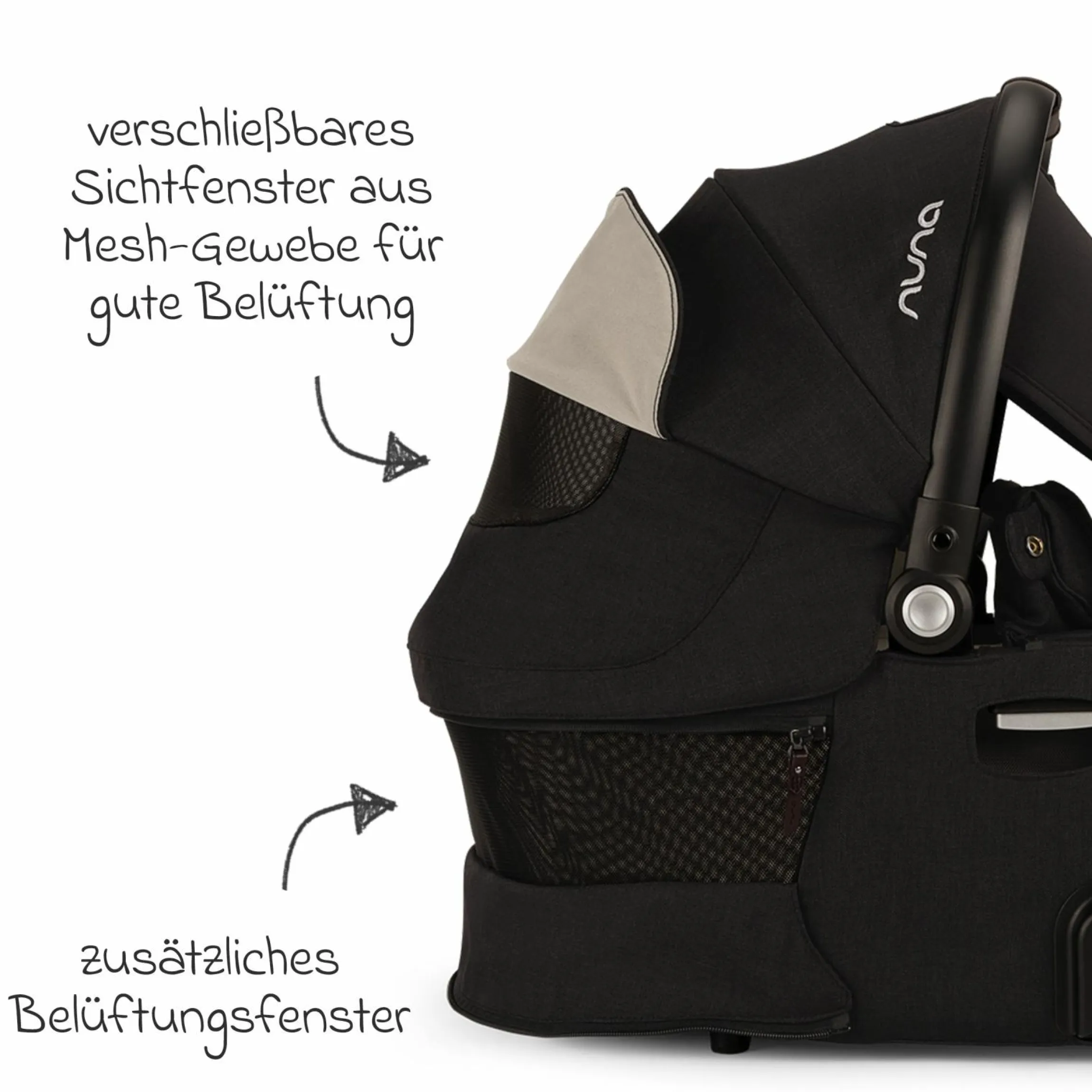 Babywanne DEMI next faltbar ab Geburt bis 9 Monate mit Sichtschutz, Belüftungsfenster inkl. Matratze & Regenschutz - Caviar - Kollektion 2025