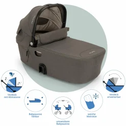 Babywanne DEMI next faltbar ab Geburt bis 9 Monate mit Sichtschutz, Belüftungsfenster inkl. Matratze & Regenschutz - Granite - Kollektion 2025