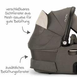 Babywanne DEMI next faltbar ab Geburt bis 9 Monate mit Sichtschutz, Belüftungsfenster inkl. Matratze & Regenschutz - Granite - Kollektion 2025