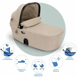 Babywanne DEMI next faltbar ab Geburt bis 9 Monate mit Sichtschutz, Belüftungsfenster inkl. Matratze & Regenschutz - Biscotti - Kollektion 2025