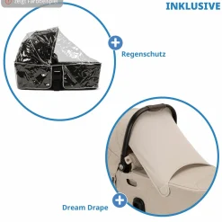 Babywanne DEMI next faltbar ab Geburt bis 9 Monate mit Sichtschutz, Belüftungsfenster inkl. Matratze & Regenschutz - Biscotti - Kollektion 2025