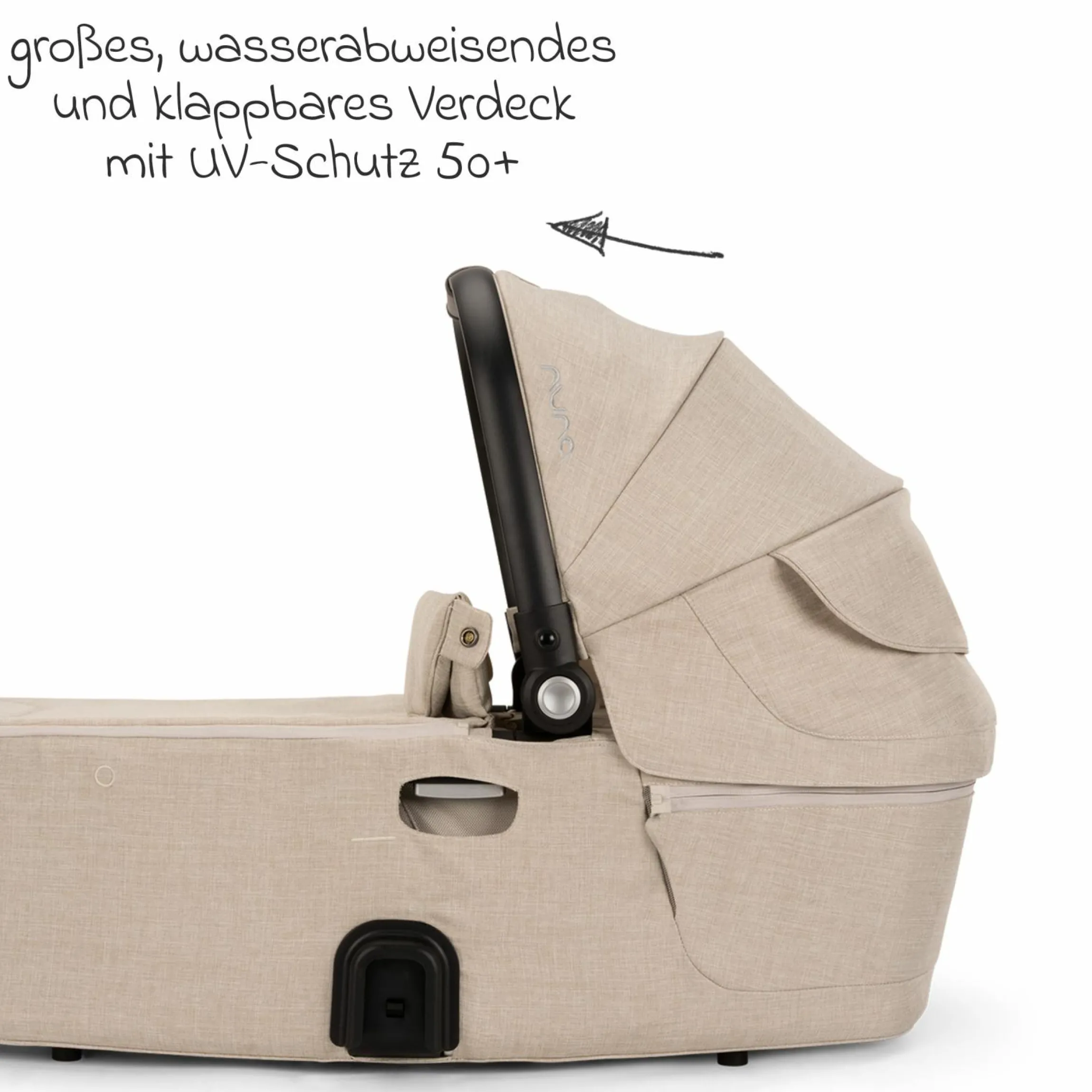 Babywanne DEMI next faltbar ab Geburt bis 9 Monate mit Sichtschutz, Belüftungsfenster inkl. Matratze & Regenschutz - Biscotti - Kollektion 2025