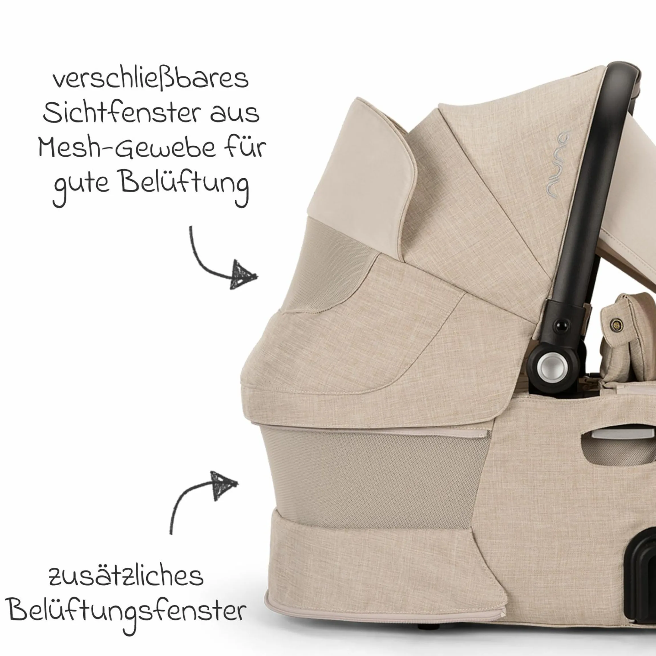 Babywanne DEMI next faltbar ab Geburt bis 9 Monate mit Sichtschutz, Belüftungsfenster inkl. Matratze & Regenschutz - Biscotti - Kollektion 2025