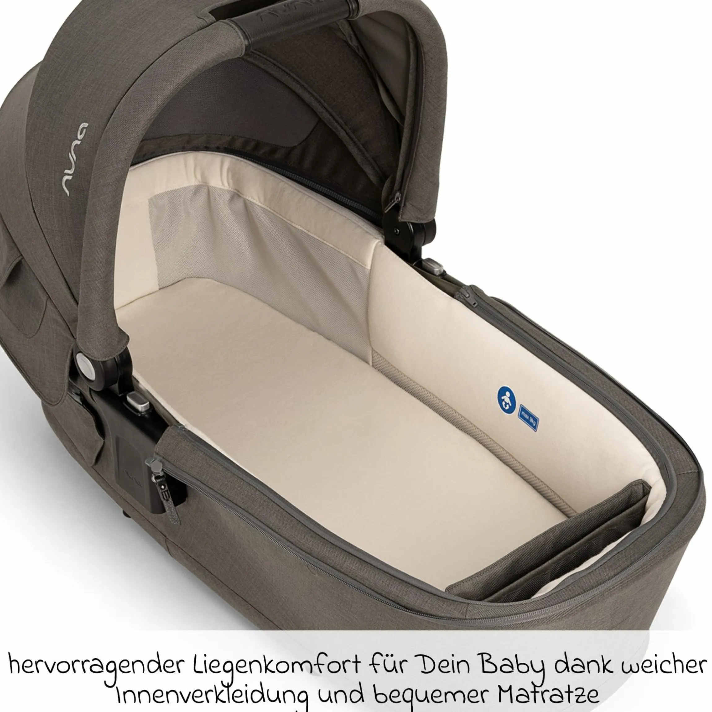 Babywanne LYTL faltbar für TRIV next, SWIV, TRVL ab Geburt bis 9 Monate mit Sichtschutz, Belüftungsfenster inkl. Matratze & Regenschutz - Granite
