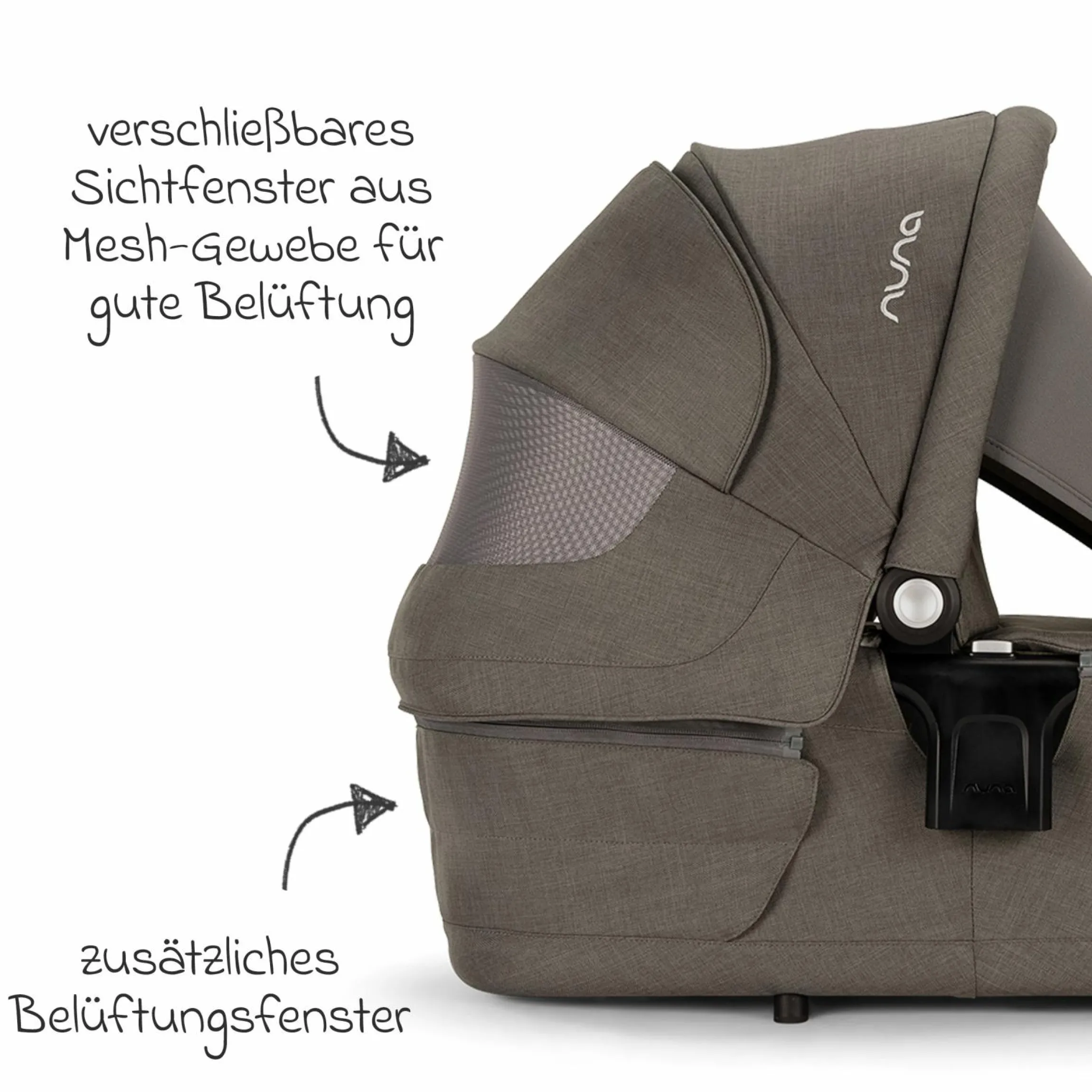 Babywanne LYTL faltbar für TRIV next, SWIV, TRVL ab Geburt bis 9 Monate mit Sichtschutz, Belüftungsfenster inkl. Matratze & Regenschutz - Granite