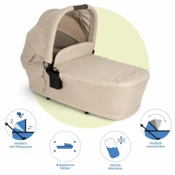 Babywanne LYTL faltbar für TRIV next, SWIV, TRVL ab Geburt bis 9 Monate mit Sichtschutz, Belüftungsfenster inkl. Matratze & Regenschutz - Biscotti - Kollektion 2025
