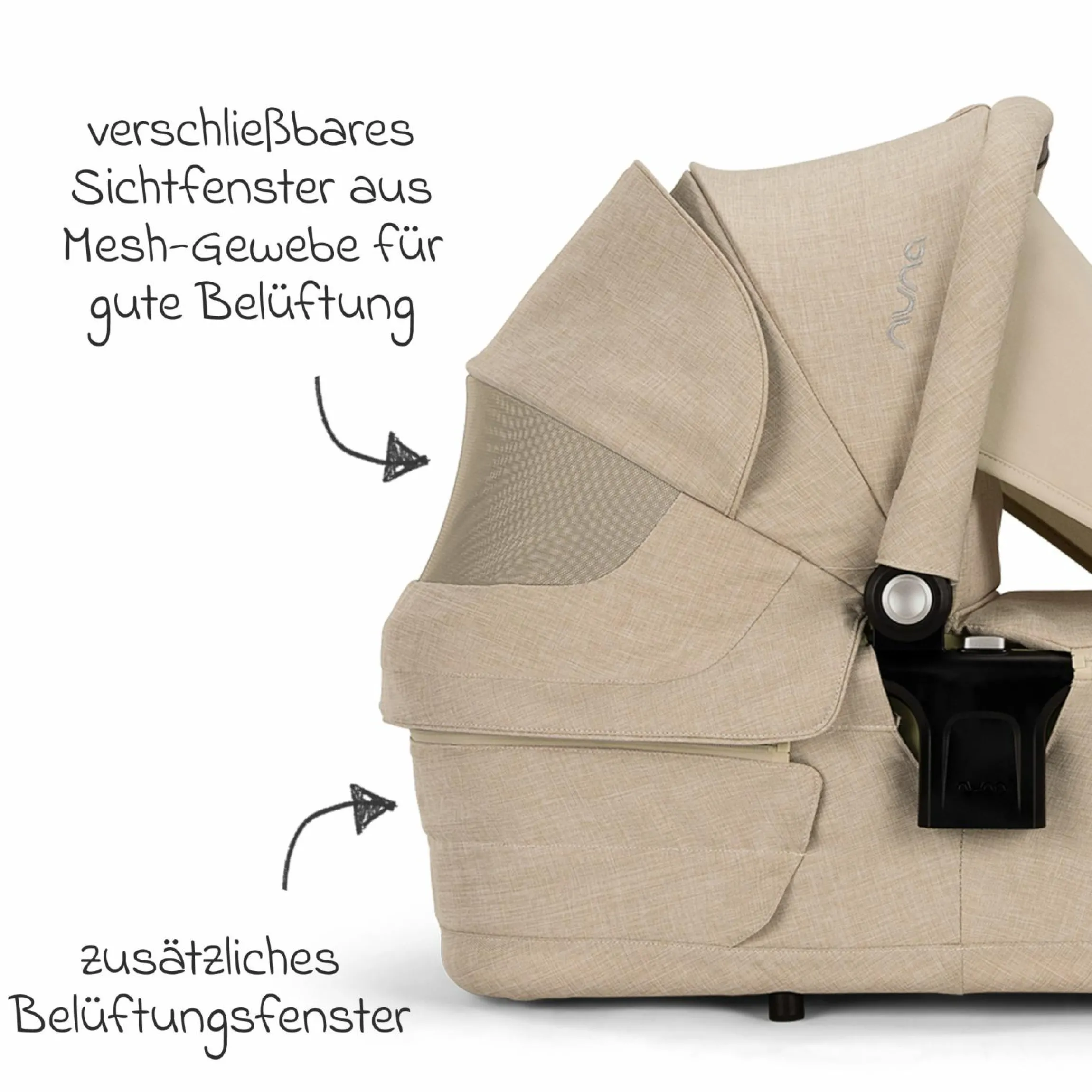 Babywanne LYTL faltbar für TRIV next, SWIV, TRVL ab Geburt bis 9 Monate mit Sichtschutz, Belüftungsfenster inkl. Matratze & Regenschutz - Biscotti - Kollektion 2025
