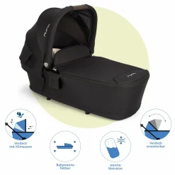 Babywanne LYTL faltbar für TRIV next, SWIV, TRVL ab Geburt bis 9 Monate mit Sichtschutz, Belüftungsfenster inkl. Matratze & Regenschutz - Caviar - Kollektion 2025