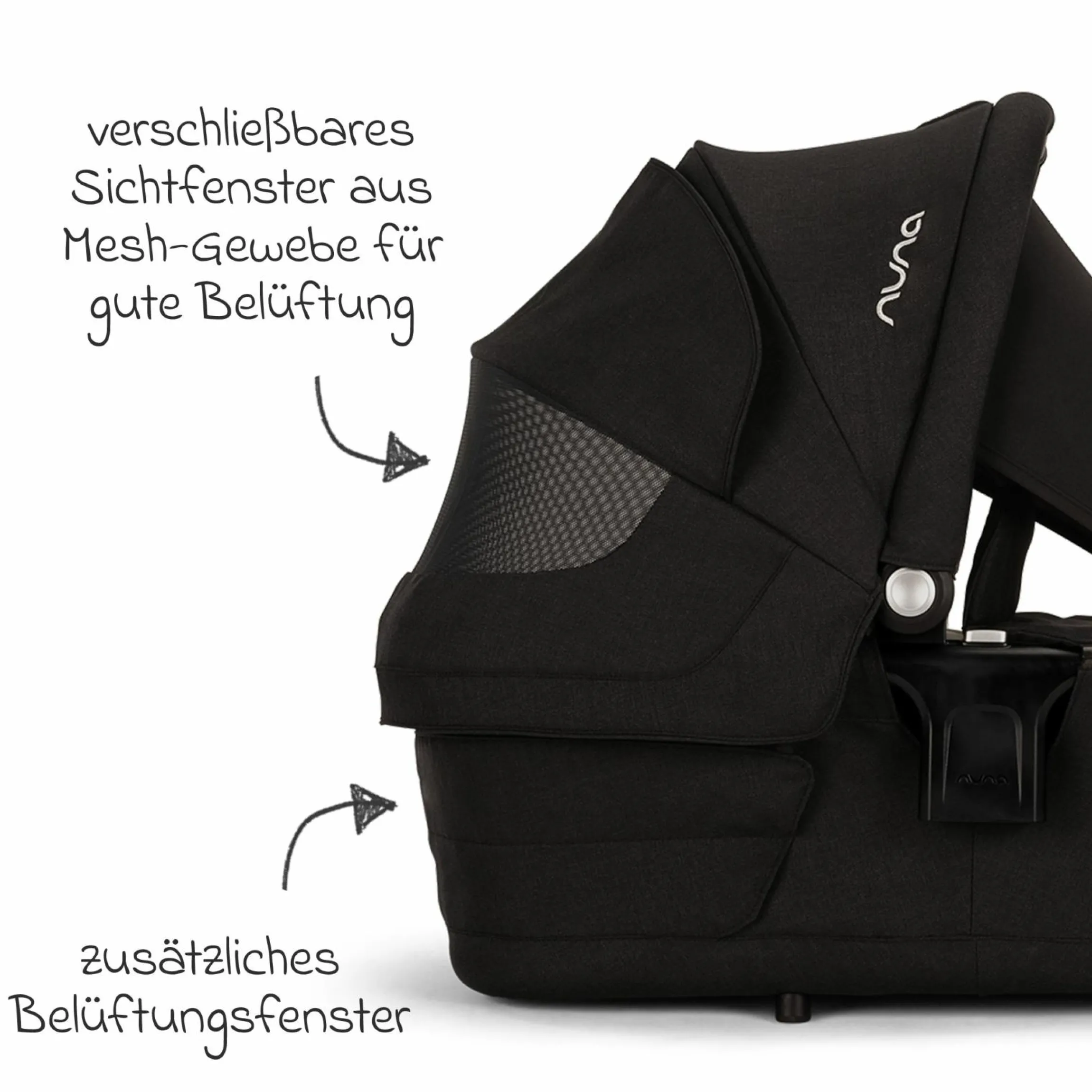 Babywanne LYTL faltbar für TRIV next, SWIV, TRVL ab Geburt bis 9 Monate mit Sichtschutz, Belüftungsfenster inkl. Matratze & Regenschutz - Caviar - Kollektion 2025