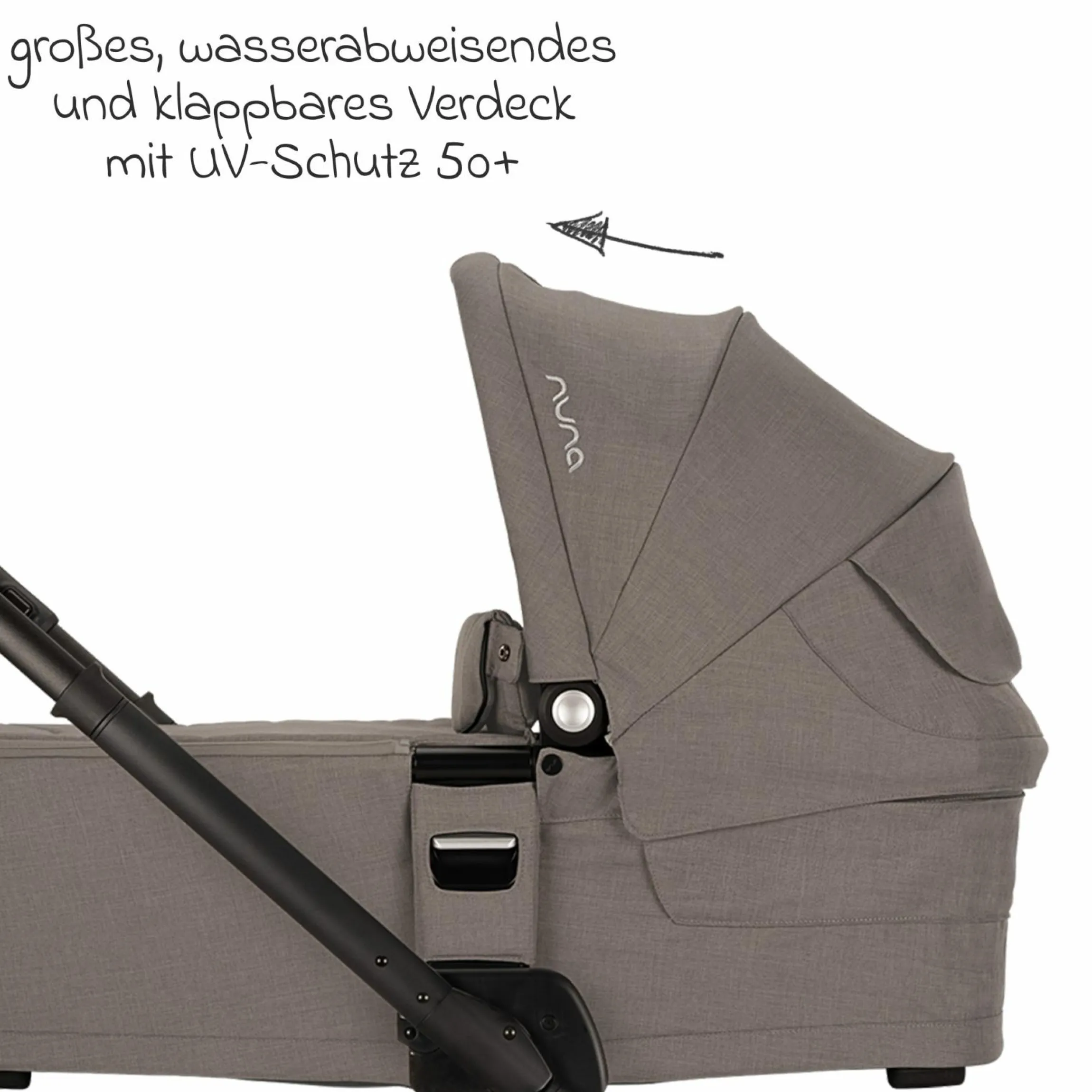 Babywanne MIXX next ab Geburt bis 9 Monate mit Sichtschutz, Belüftungsfenster inkl. Matratze & Regenschutz - Granite - Kollektion 2025