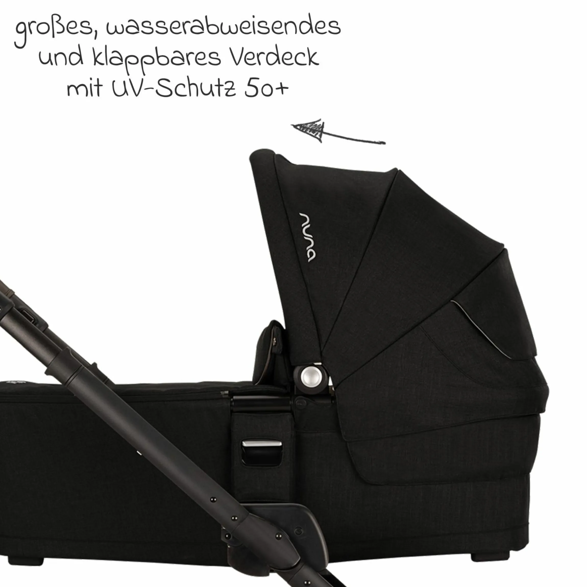 Babywanne MIXX next ab Geburt bis 9 Monate mit Sichtschutz, Belüftungsfenster inkl. Matratze & Regenschutz - Caviar - Kollektion 2025