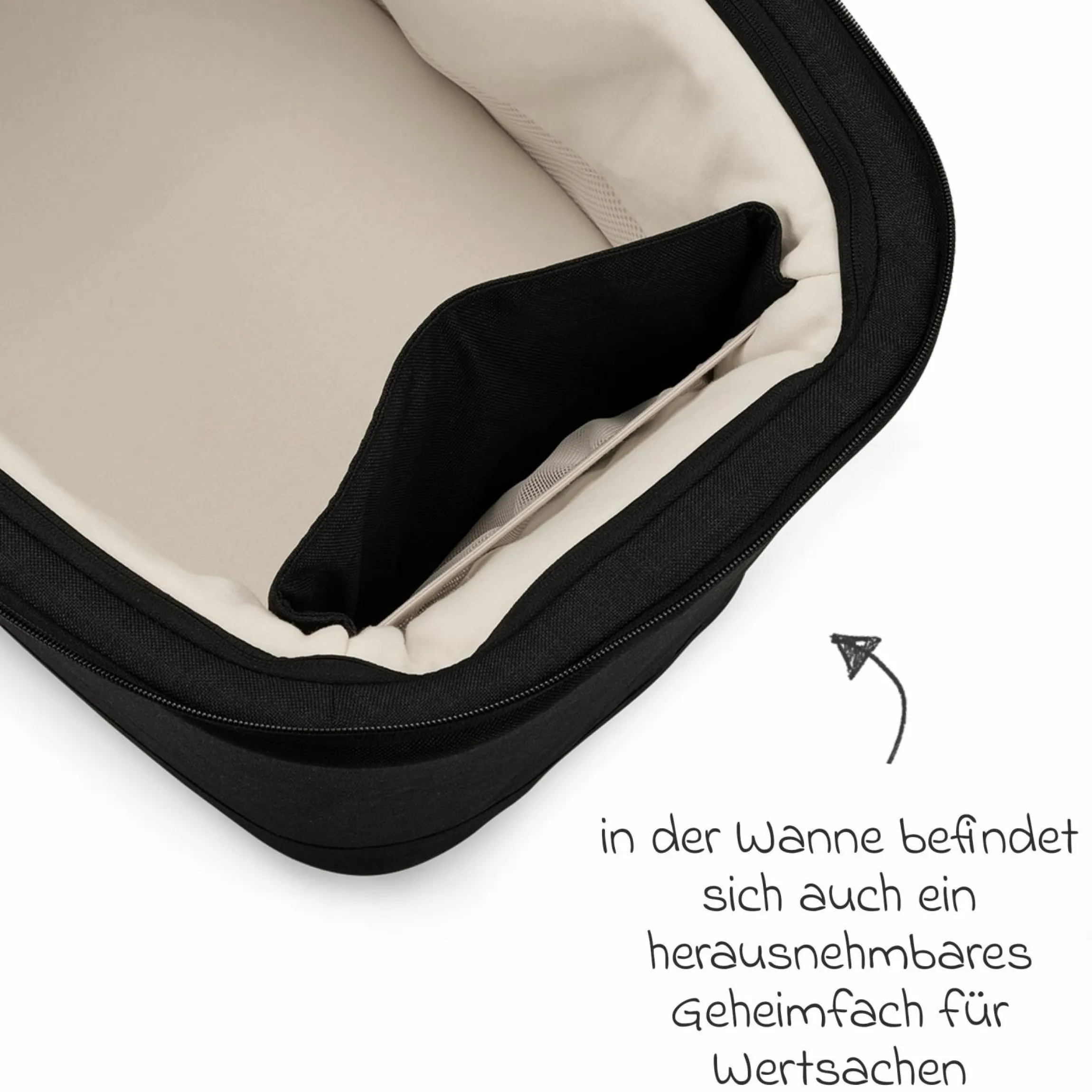 Babywanne MIXX next ab Geburt bis 9 Monate mit Sichtschutz, Belüftungsfenster inkl. Matratze & Regenschutz - Caviar - Kollektion 2025