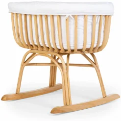 Babywiege / Stubenbett Rattan 80x40 mit Schaukelkufen inkl. Matratze + Nestchen - Ecru