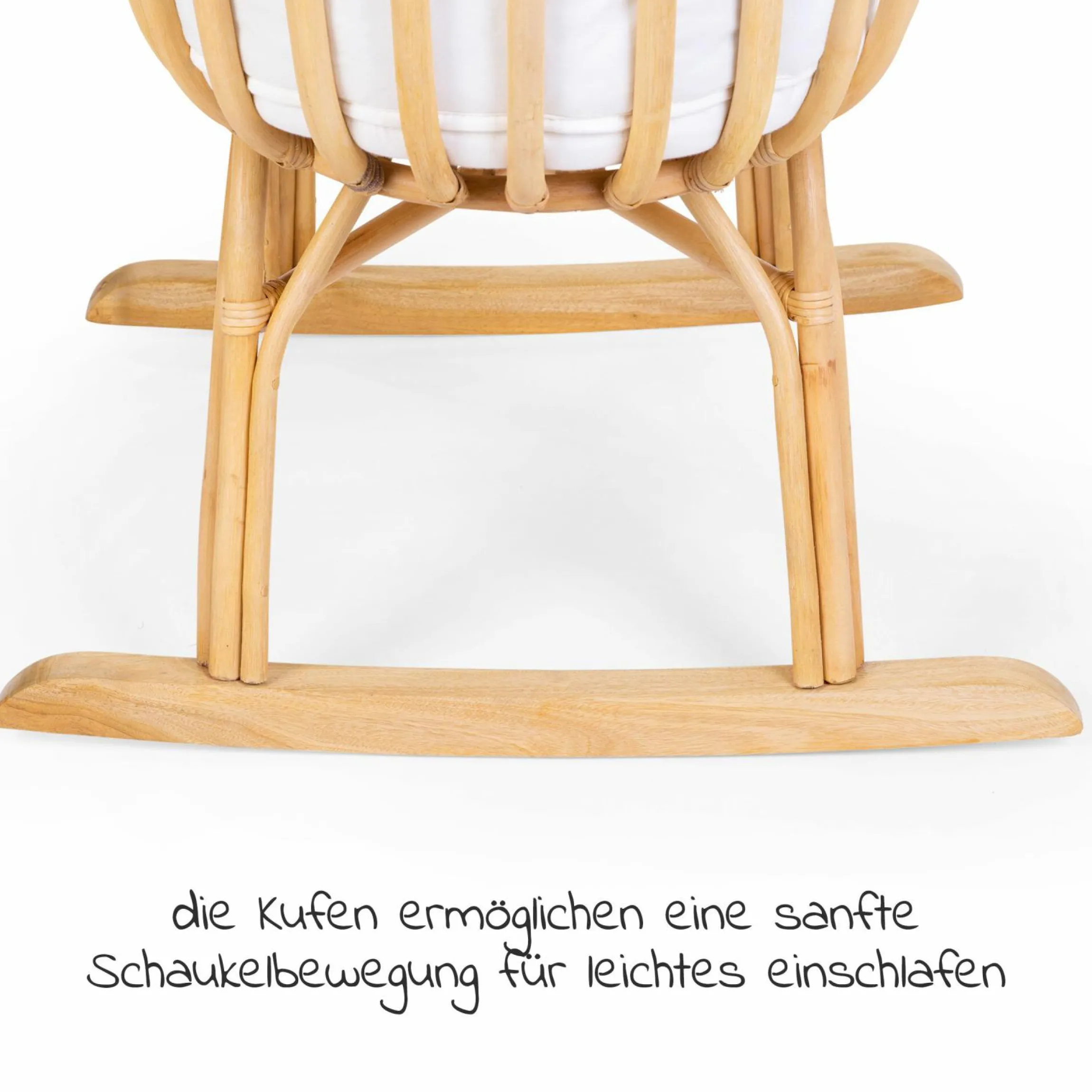 Babywiege / Stubenbett Rattan 80x40 mit Schaukelkufen inkl. Matratze + Nestchen - Ecru