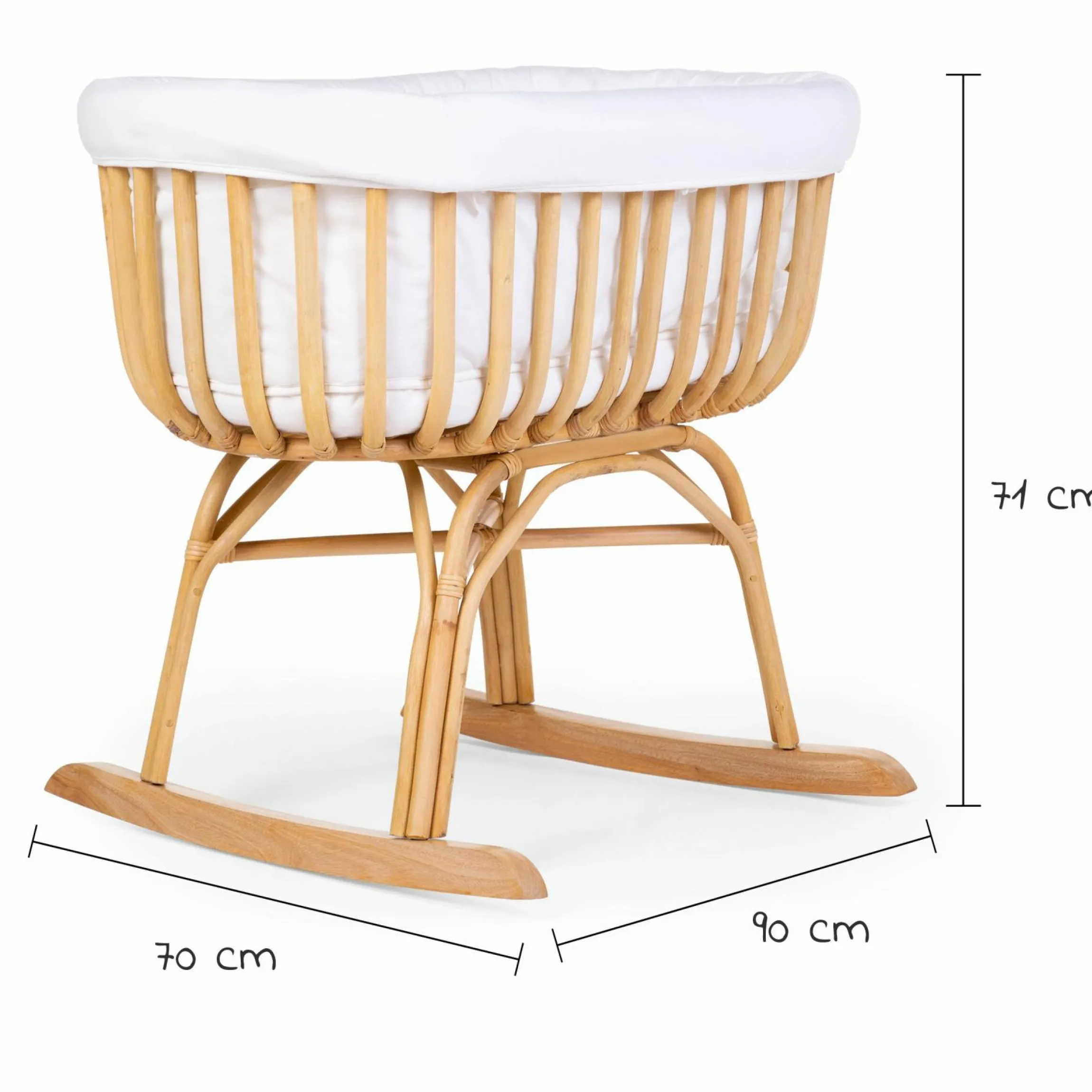 Babywiege / Stubenbett Rattan 80x40 mit Schaukelkufen inkl. Matratze + Nestchen - Ecru
