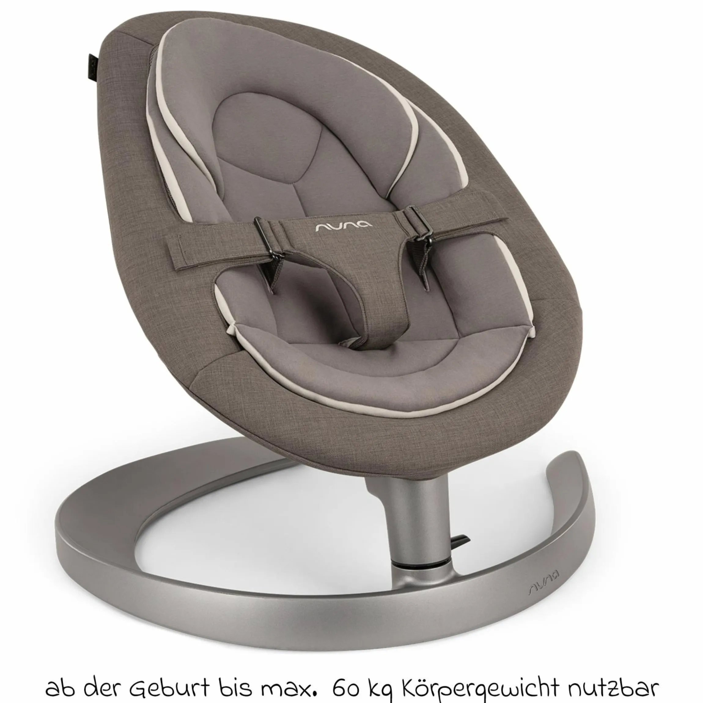 Babywippe LEAF grow ab Geburt - 60 kg inkl. Spielbügel mit 3 Spielfiguren - Granite - Kollektion 2025