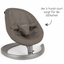 Babywippe LEAF grow ab Geburt - 60 kg inkl. Spielbügel mit 3 Spielfiguren - Granite - Kollektion 2025