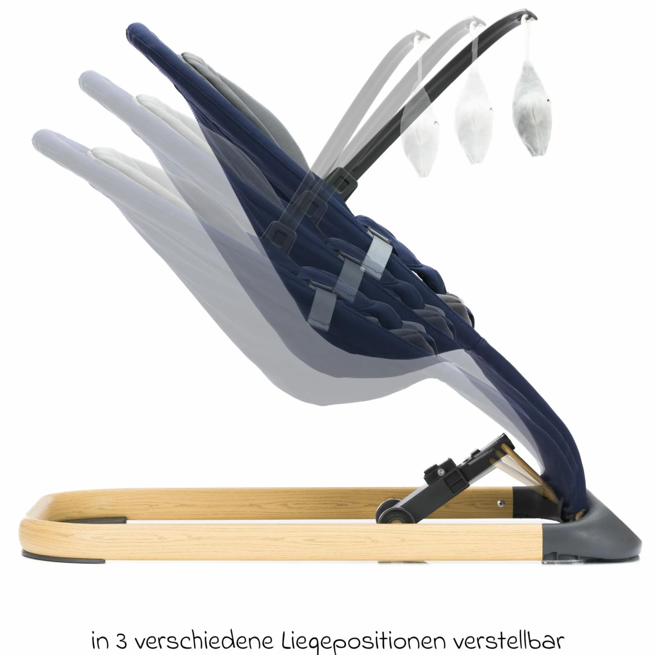 Babywippe Rocker mit 3 verstellbaren Positionen und Spielbügel mit Plüschfigur - Marine Grau