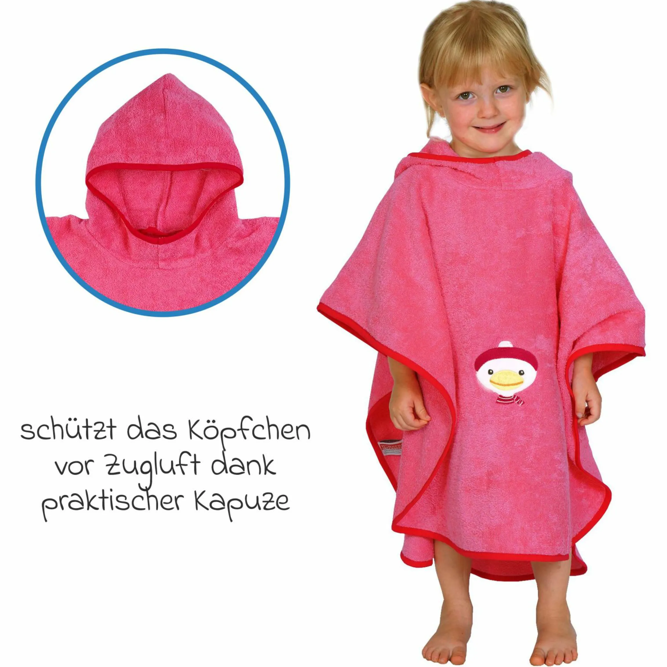 Bade-Poncho 75 x 60 cm - Stickerei Ente - Pink