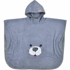 Bade-Poncho 75 x 60 cm - Stickerei Seehund - Grau Hellgrau