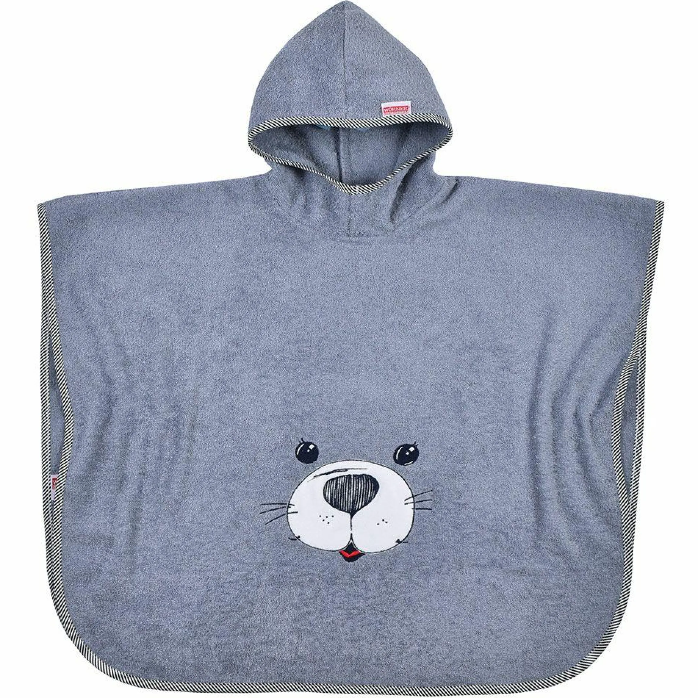 Bade-Poncho 75 x 60 cm - Stickerei Seehund - Grau Hellgrau