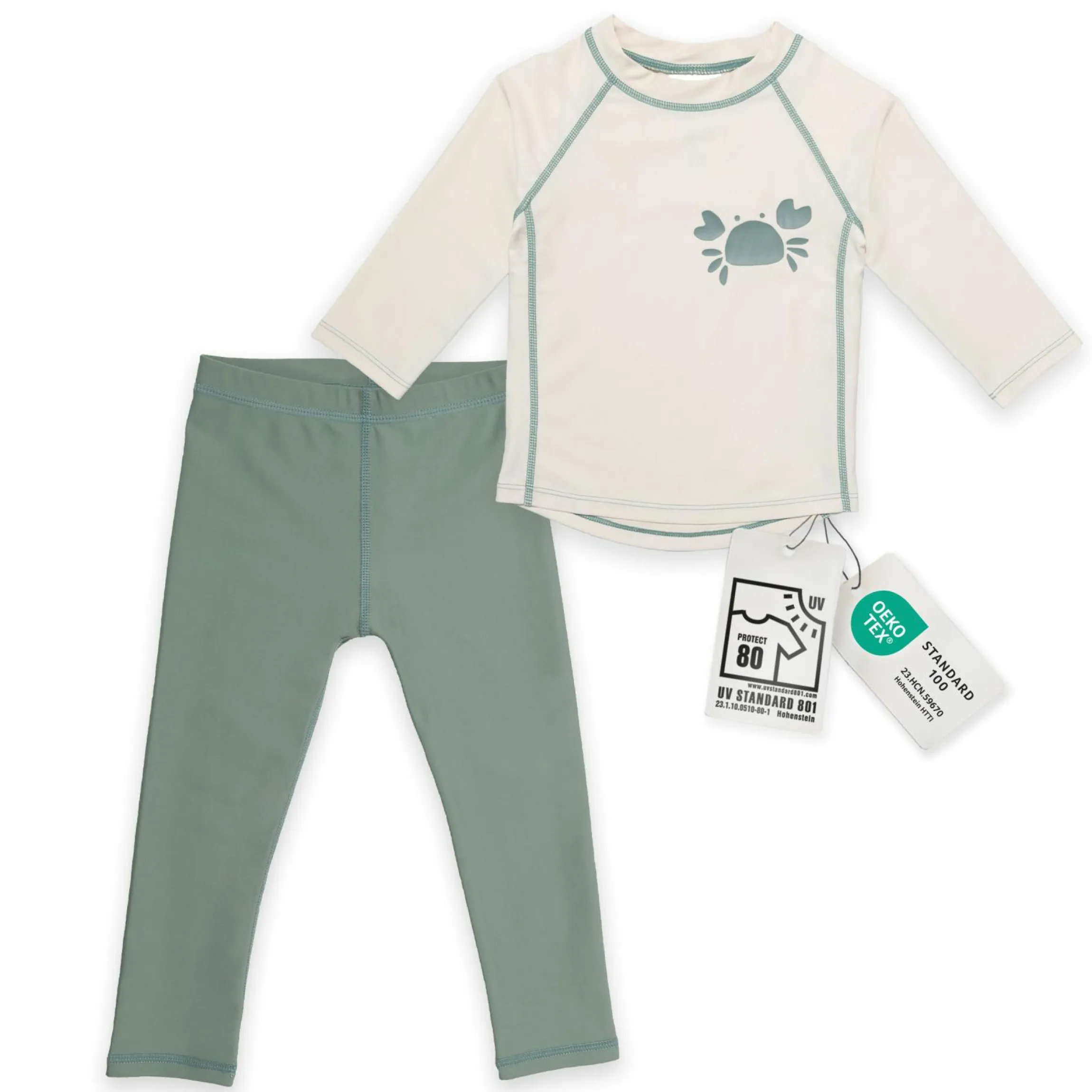Bade-Set Shirt & Leggings mit UV-Schutz - Krabbe - Offwhite / Mint - Gr. 98