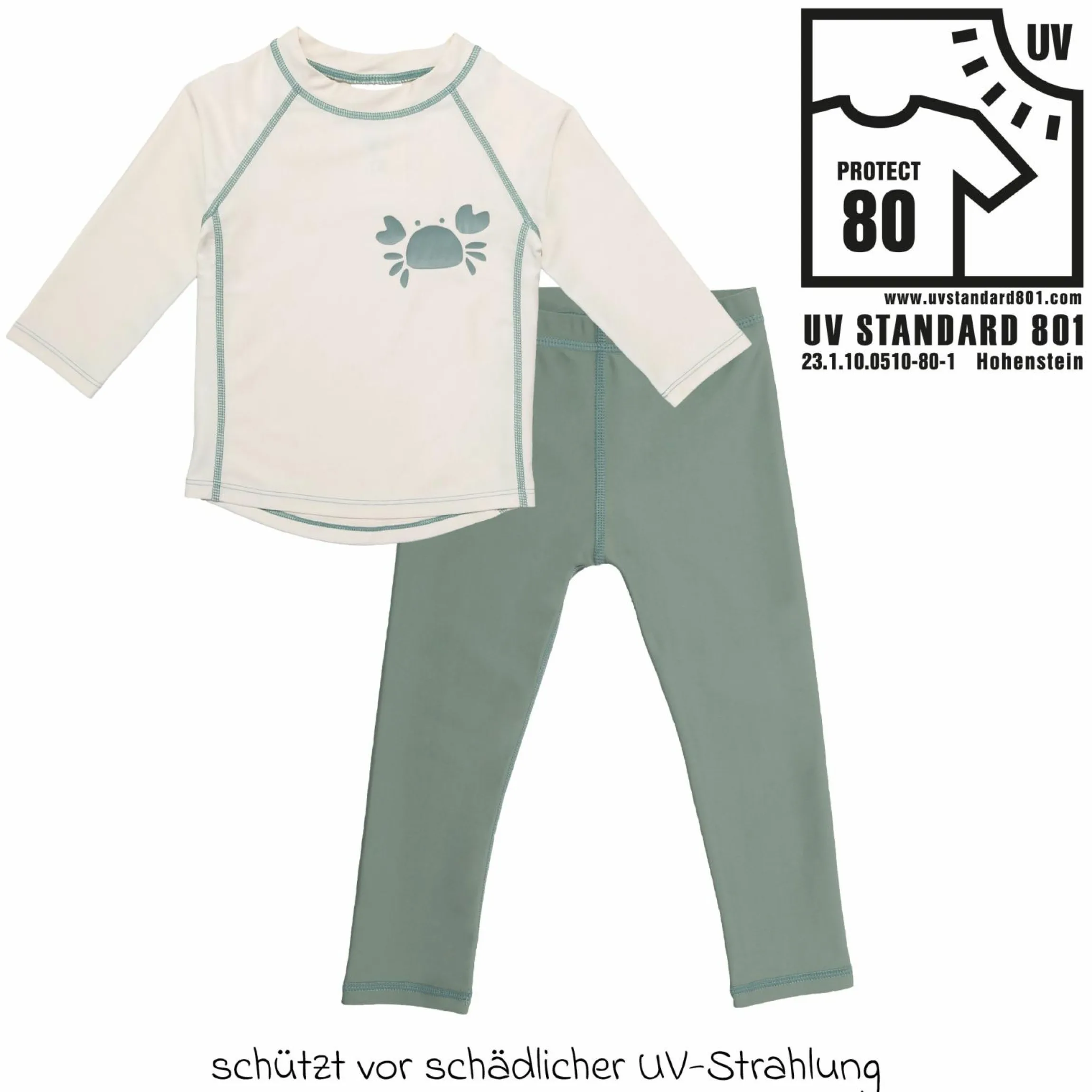 Bade-Set Shirt & Leggings mit UV-Schutz - Krabbe - Offwhite / Mint - Gr. 98