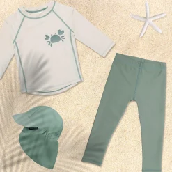 Bade-Set Shirt & Leggings mit UV-Schutz - Krabbe - Offwhite / Mint - Gr. 98
