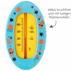 Badethermometer oval mit Markierung für die optimale Badethemperatur, quecksilberfrei - Blau
