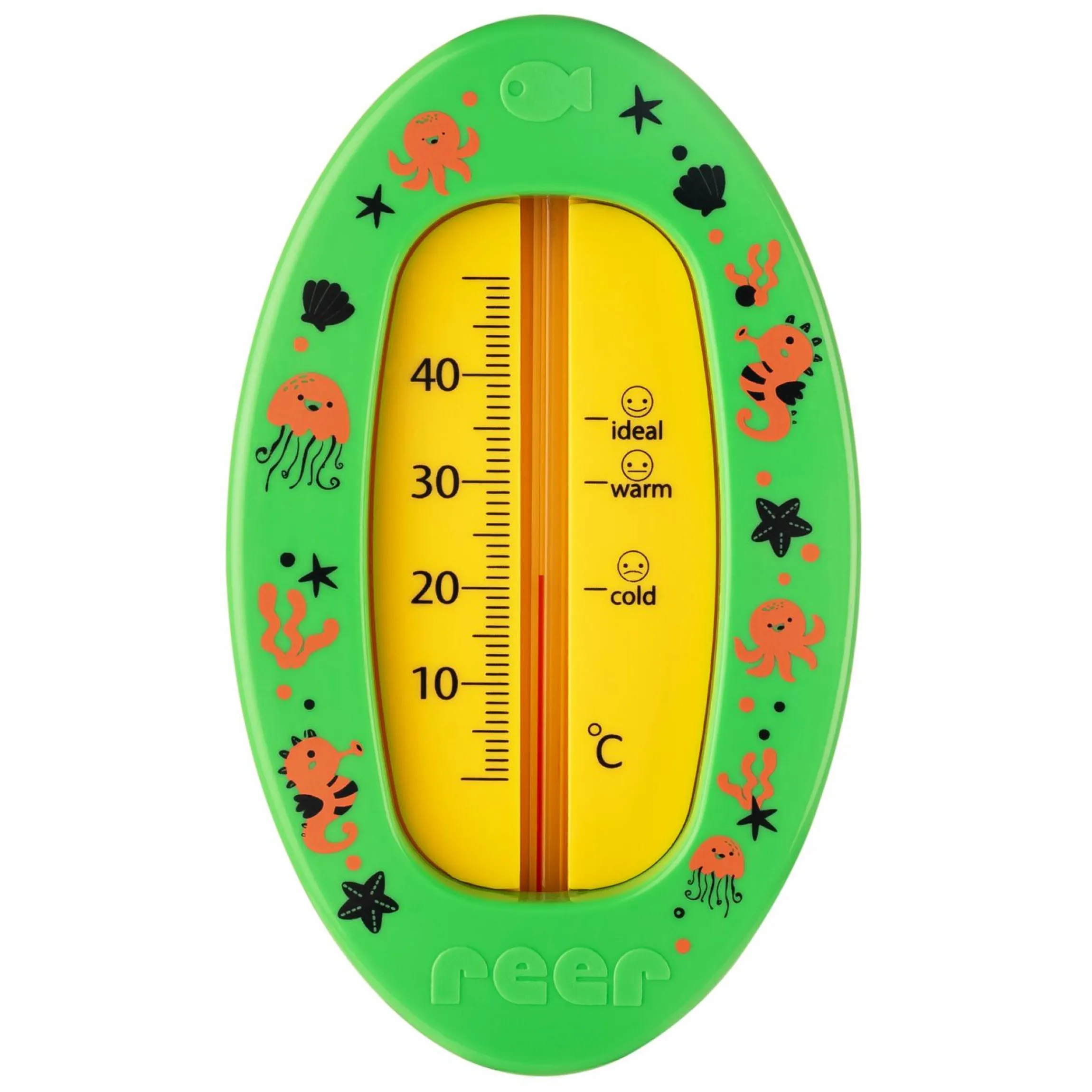 Badethermometer oval mit Markierung für die optimale Badethemperatur, quecksilberfrei - Grün